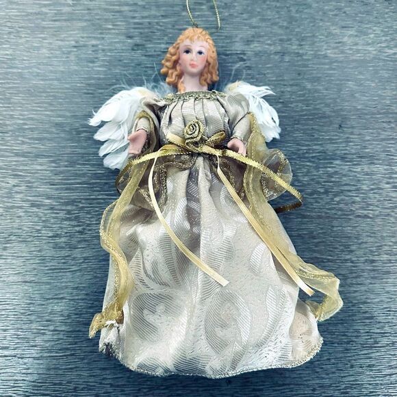 Gold Metallic Christmas Angel Holiday Ornament Tree Topper - Picture 1 of 3